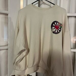 Boys Lie Cream Crew Neck Sweater with Heart Patch